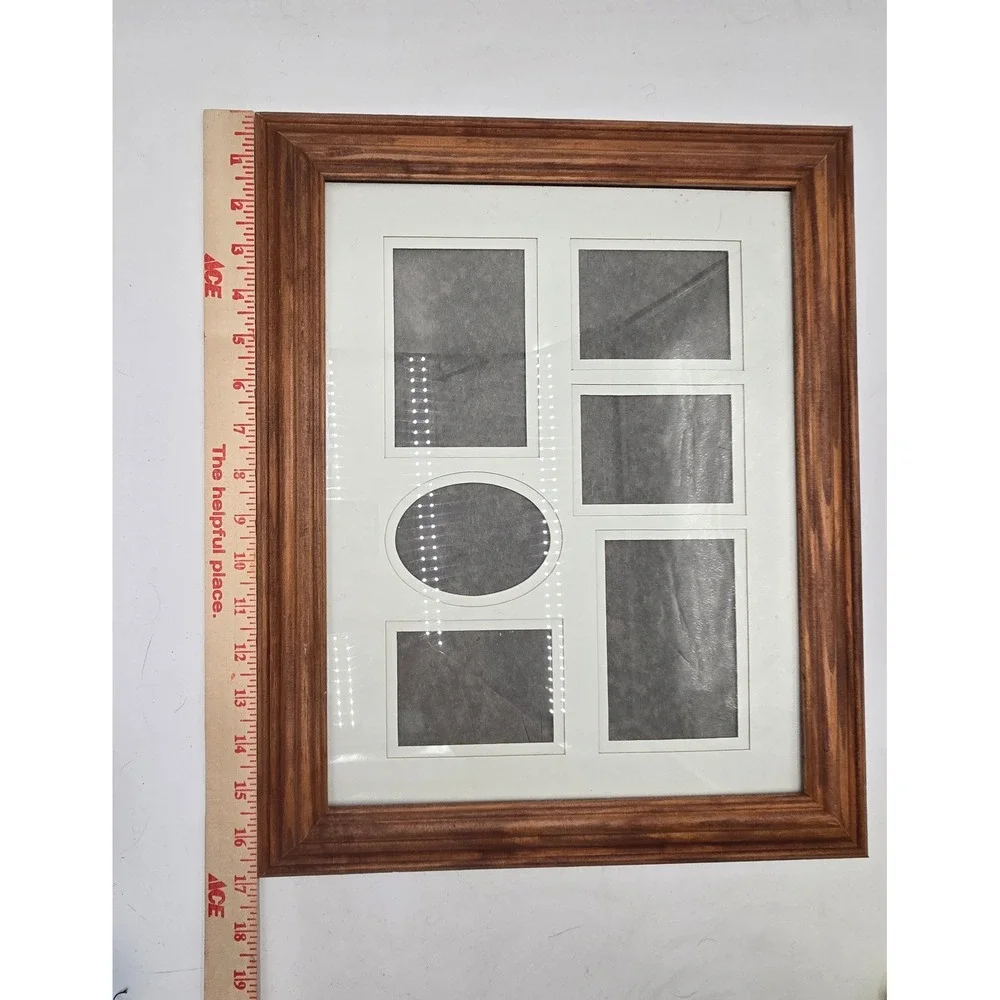 Wooden Multi Photo Collage Frame Brown 6 Opening 12x15 Beveled Wall Decor